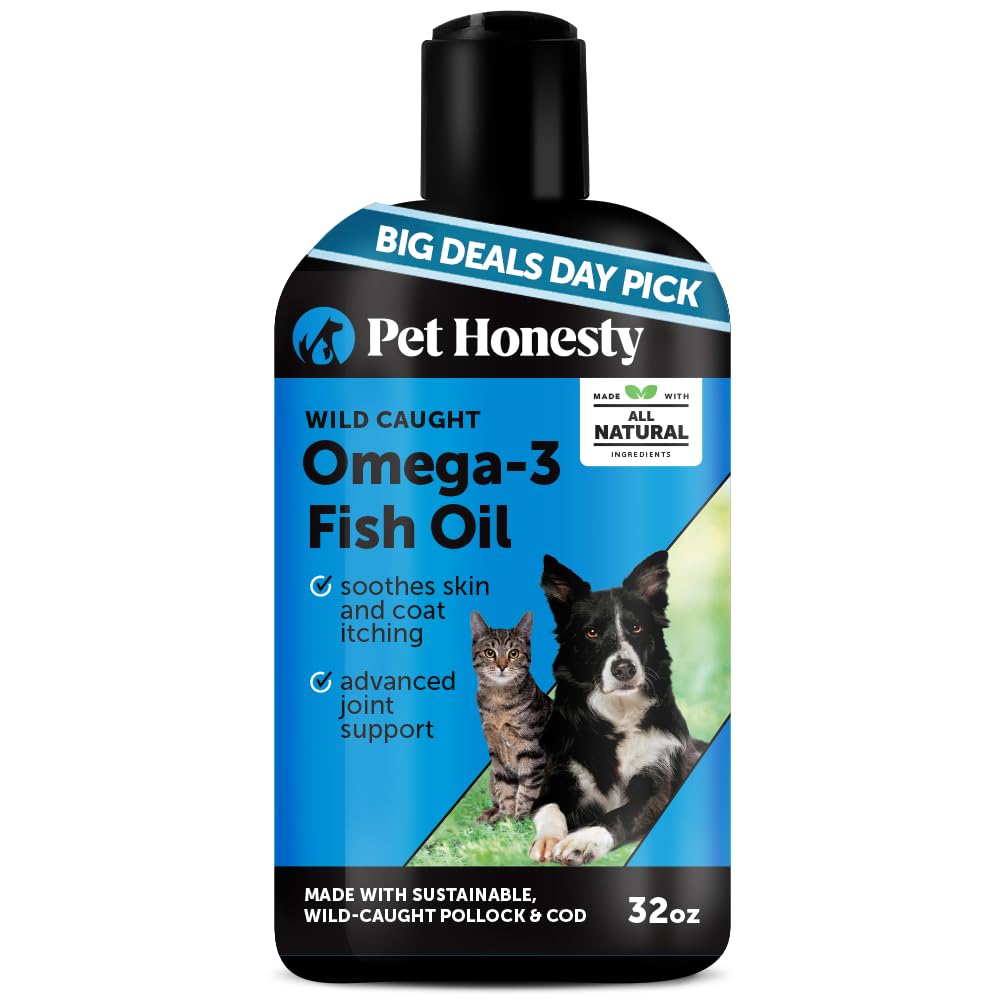 Omega 3 Fish Oil Supplement for Dogs & Cats (32oz), Wild Caught Omega 3 Fish Oil for Skin and Coat Health, Supports Shedding, Skin & Coat, Immunity, Joint, Brain & Heart, EPA + DHA