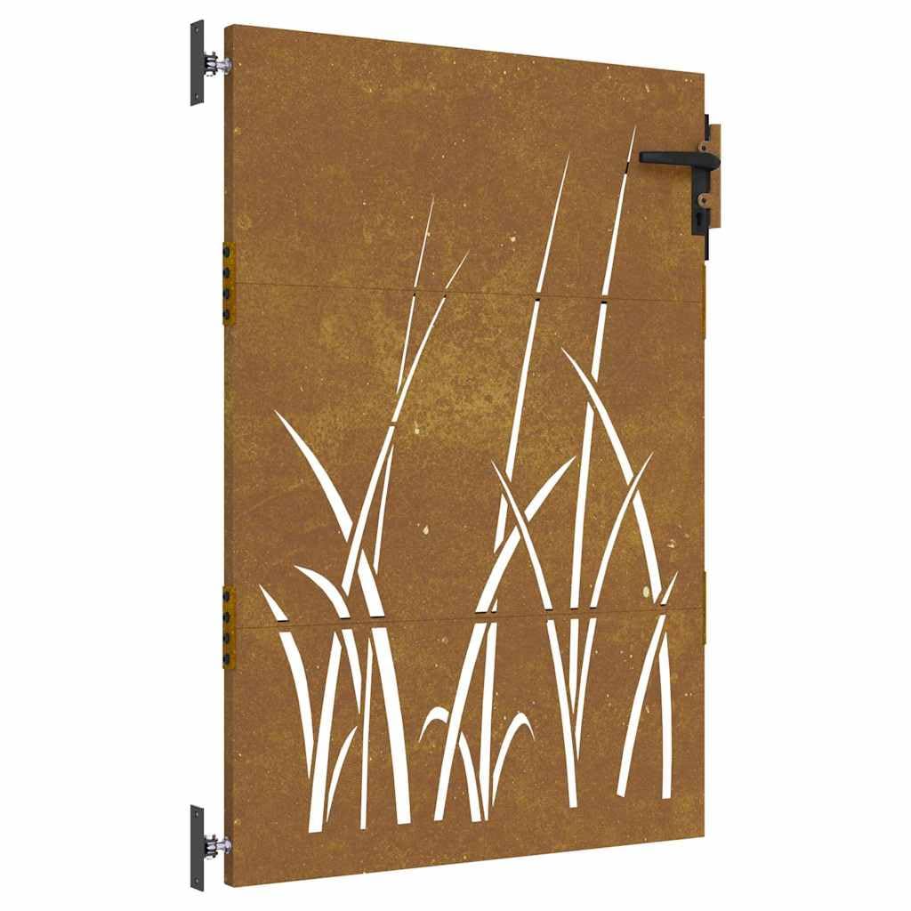 vidaXL Garden Gate, Driveway Gate for Patio Terrace Balcony Yard, Fence Gate with Lock and Handle, Fence Panel, 85x125 cm Corten Steel Grass Design