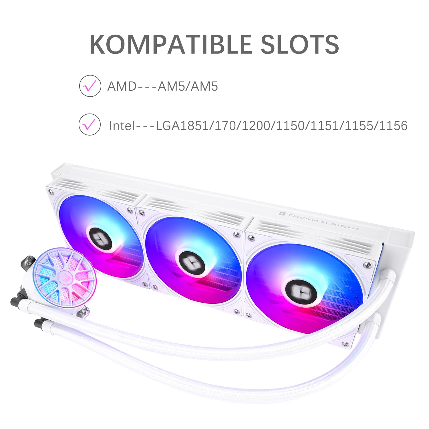 TR-Thermalright AQUA Elite 360 V6 ARGB White Liquid CPU Refrigerador de CPU, enfriamiento Aio de 360 mm, Ventilador de 3 PWM-ARGB, para AMD AM4/AM5, Intel LGA1851/1700/115x/1200 (blanco)