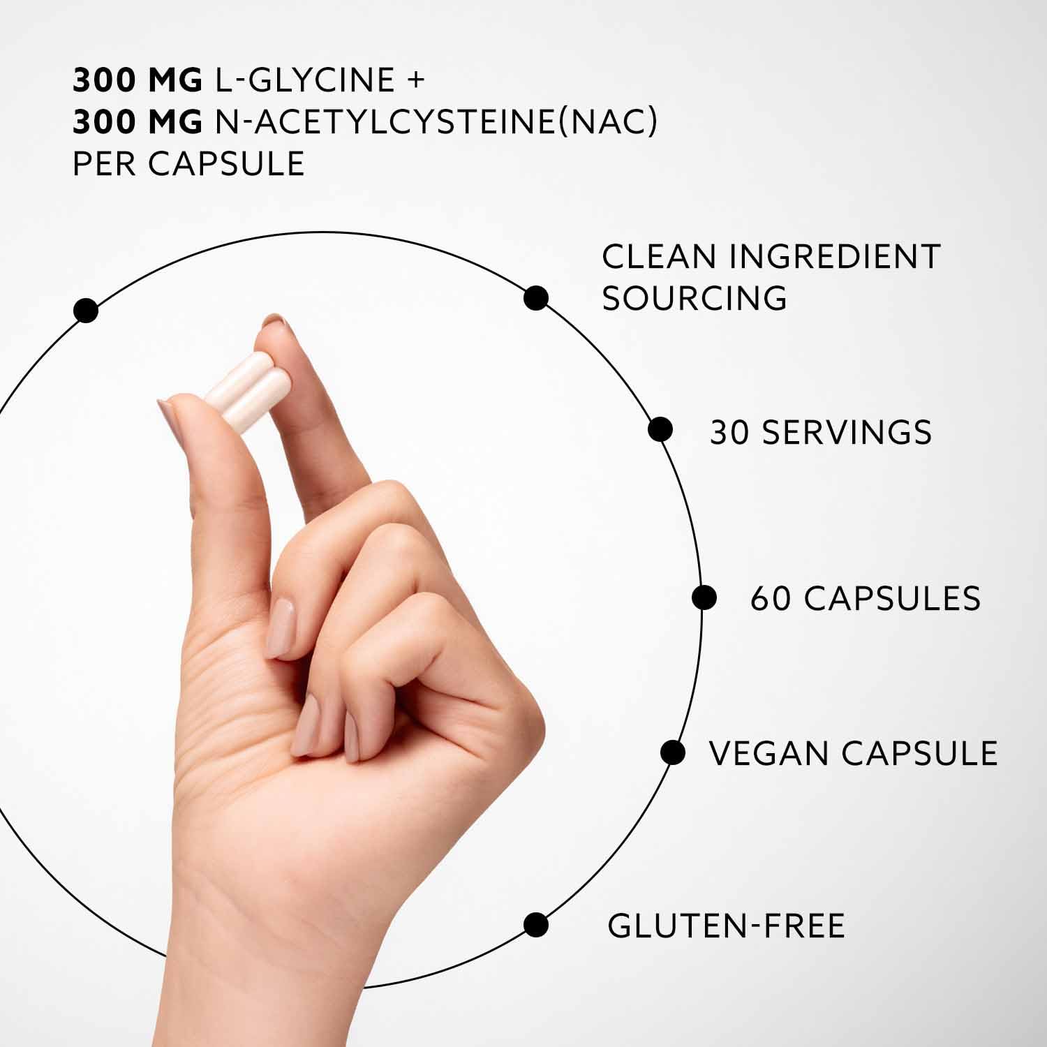 PUROVITALIS GlyNAC Clarity, Glycin + NAC Supplement, je 600 mg, unterstützt Glutathion, Zellgesundheit & gesundes Altern, 1-Monatsvorrat (60 vegane Kapseln)