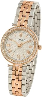 ساعة يد نسائية أنيقة، إطار فضي مرصع بالكريستال، سوار معدني مزدوج اللون، مينا كلاسيكية، ٣,٥ سم