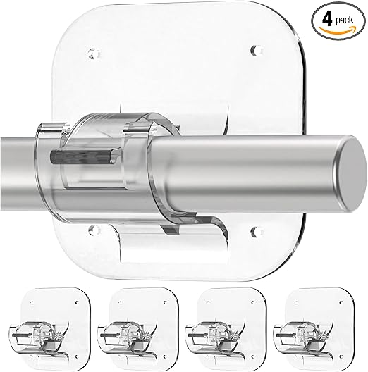 No Drill Curtain Rods for Windows – Renter Friendly, Self-Adhesive Curtain Rod Holder Easy Install, Adjustable Brackets, Supports Up to 20 Pounds, Perfect for Kitchen, Bedroom, and Bathroom