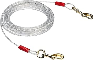Patch & Marshall Heavy Duty Stainless Steel Tie-Out Cable /Leash for Dogs with Brass Hooks (Pack of 1) - Dogs Upto 30kg (20ft)