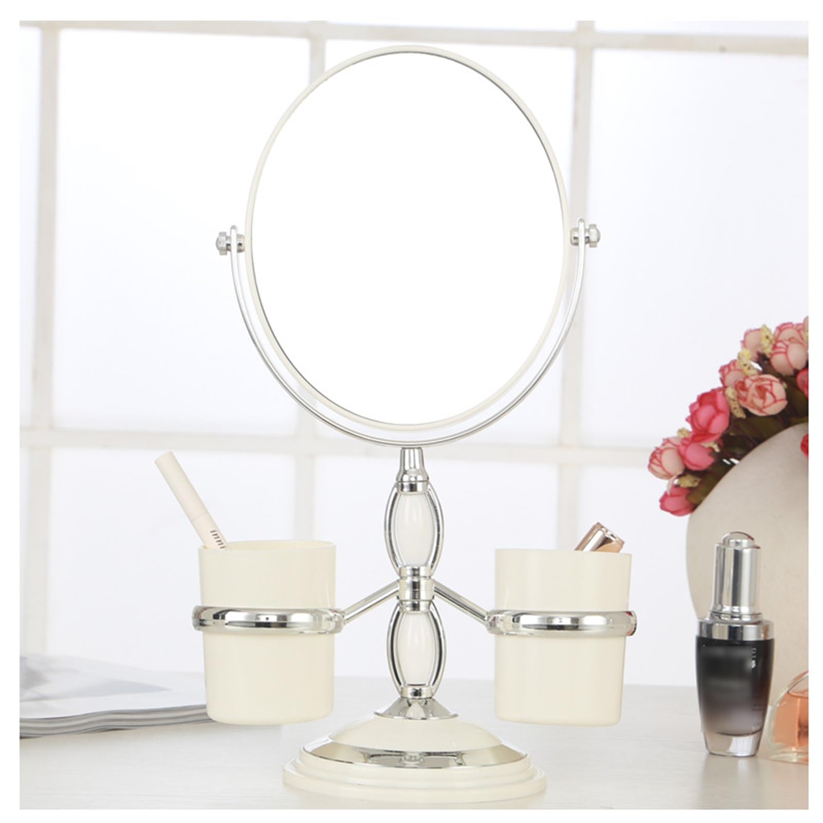 SDCFFC Desktop Vanity Mirror, Rotating Double-Sided Makeup Mirror, Desktop with Storage Mirror