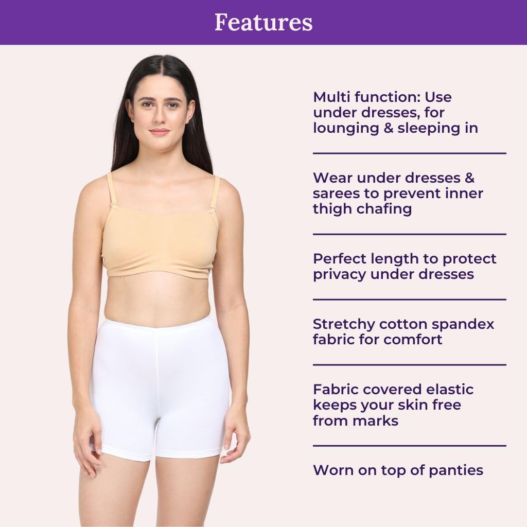 ADIRA | Womens Cotton Shorts | Women Tights Shorts | Soft & Comfy, Knitted Stretchy Fabric | Prevents Inner Thigh Chafing | Perfect Length to Wear Under Dress | Pack of 1 | White | 7XL 2