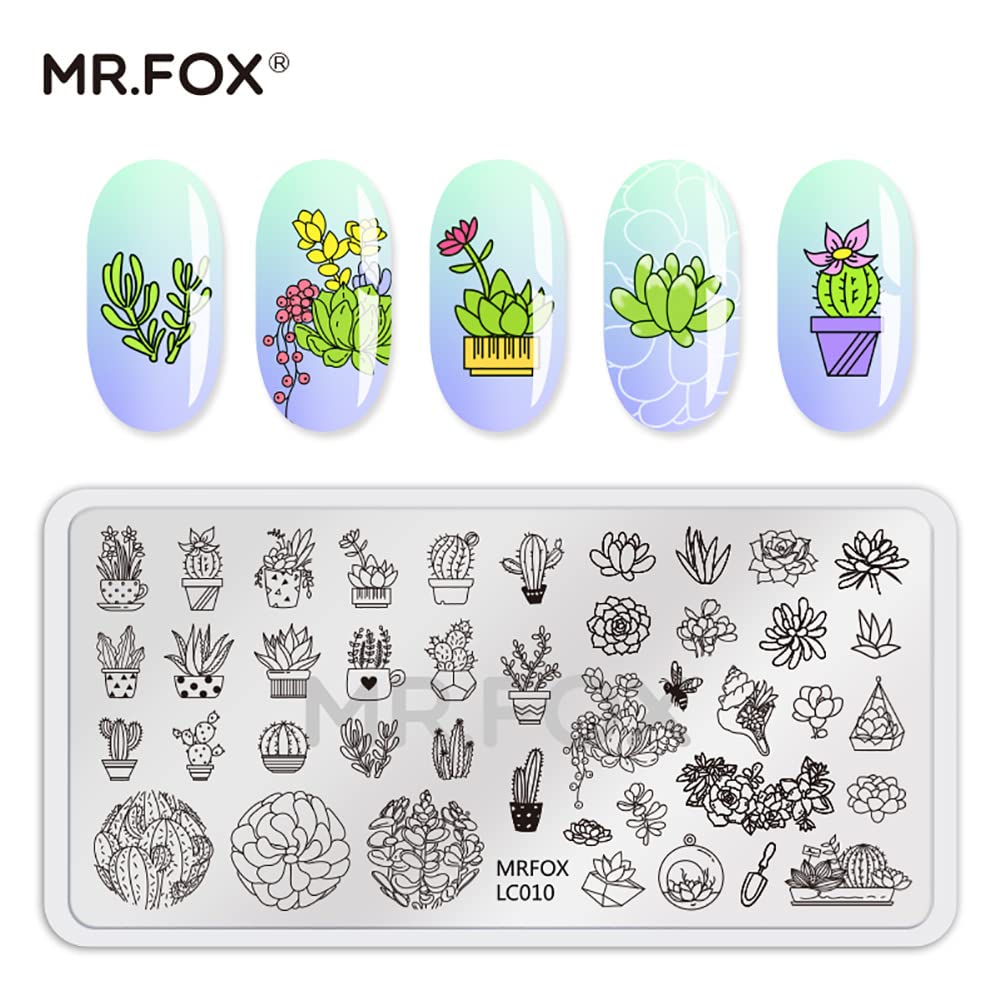 MR.FOX Sistema de estampación de uñas, plantillas del equipo del sello del arte del clavo 5Pcs para las mujeres con un montón de imágenes