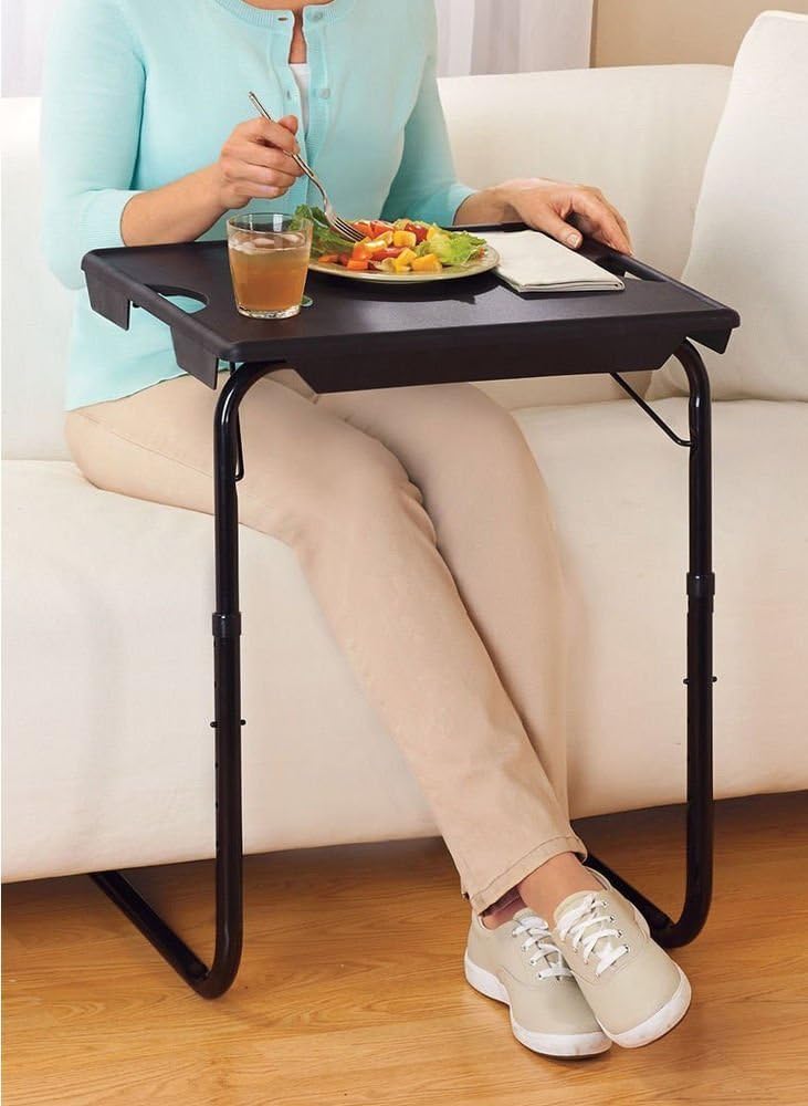 StarSuperDeals Portable & Foldable Comfortable TV Tray Table - Adjustable Tray with Cup Holder
