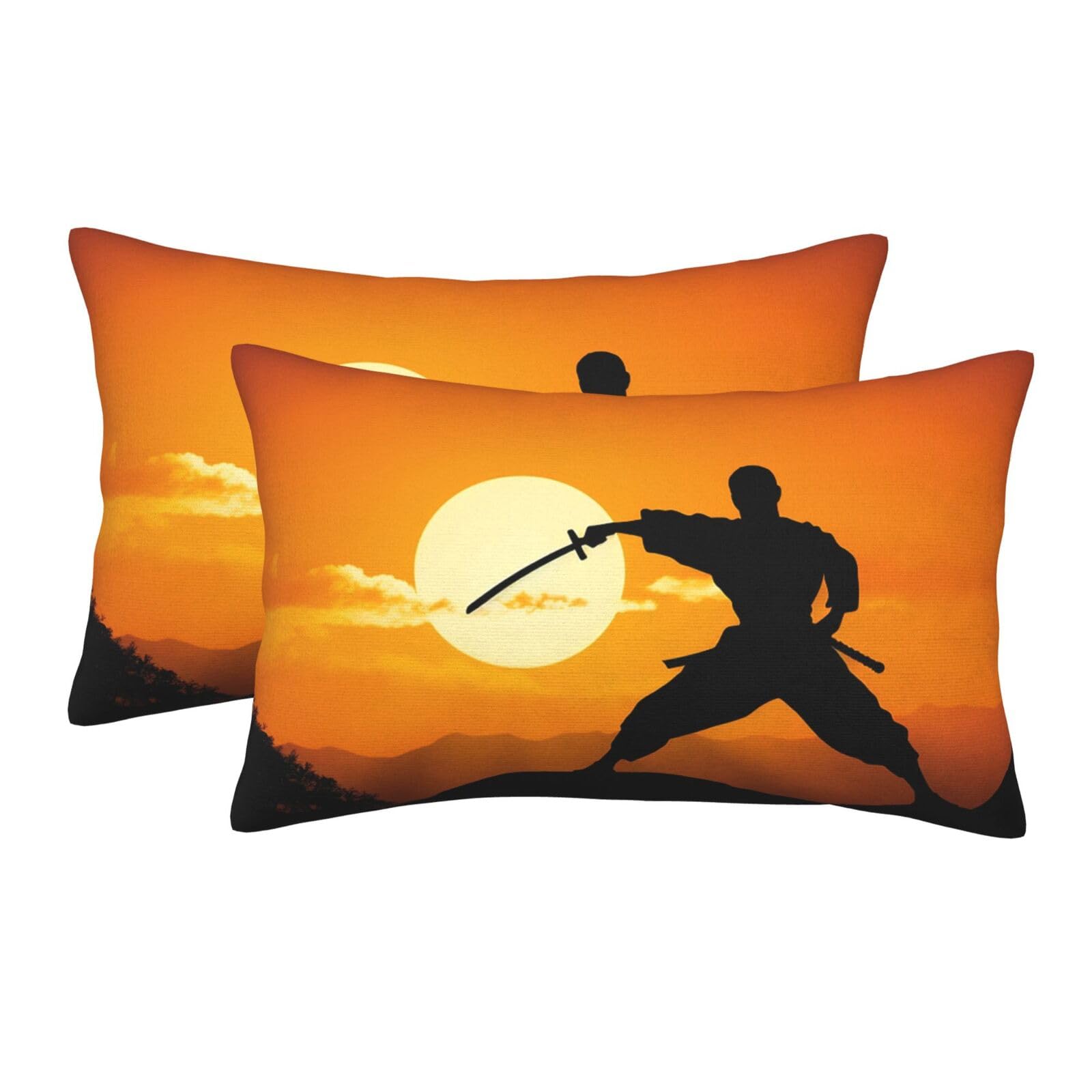 2 Pack Pillow Cases with Hidden Zipper, Soft Breathable Pillow Covers for Hair and Skin, Sun Karate Silhouette Pillowcases 20"x30" Bed Pillow Protectors Cover for Sleeping Gifts