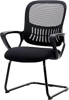 DUMOS Office Desk Chair No Wheels, Ergonomic Executive Sled Base Mesh Computer Chairs with Comfy Arms and Lumbar Support f...
