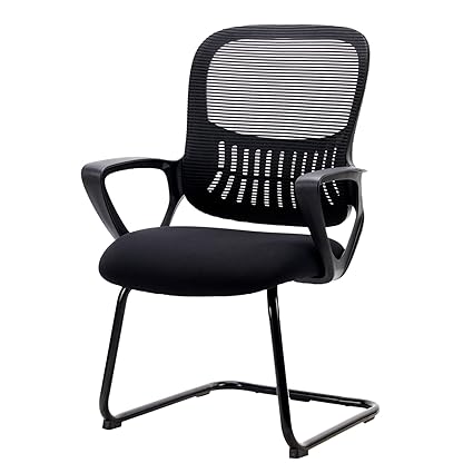 Desk Chair No Wheels, Ergonomic Office Chair Sled-Base, Mid-Back Mesh Computer Chair with Lumbar Support Armrest for Home, Conference Room