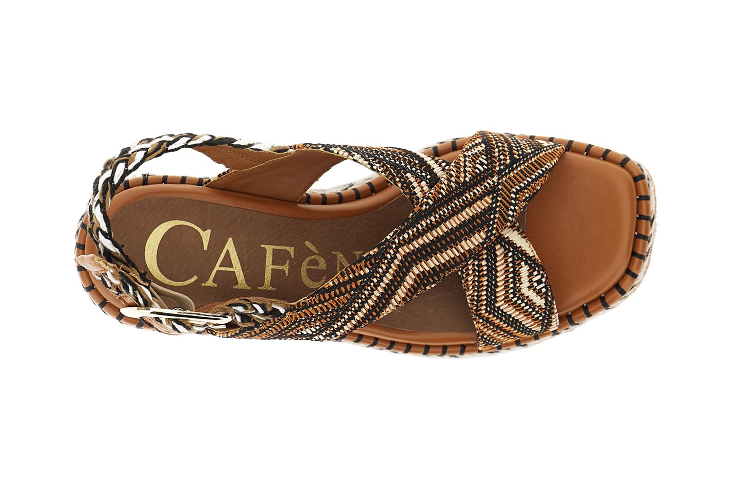 CAFèNOIR - Sandali Con Incrocio In Tessuto Su Zeppa Fasciata, Da Donna
