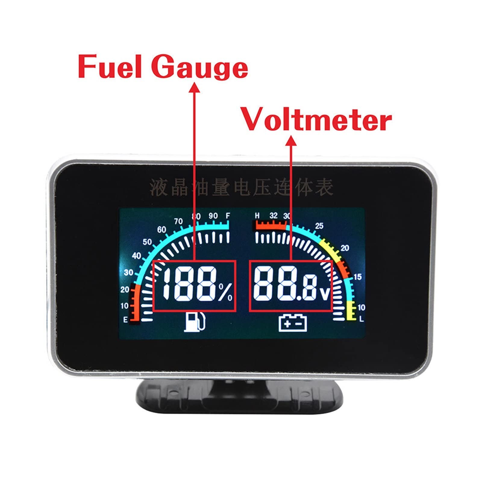Czujnik poziomu paliwa, 2 w 1 LCD wskaźnik samochodowy poziom paliwa + miernik napięcia do czujnika poziomu paliwa łodzi morskiej 0~190 Ohm z 150 200 225 250 275 300mm(250mm Sensor)