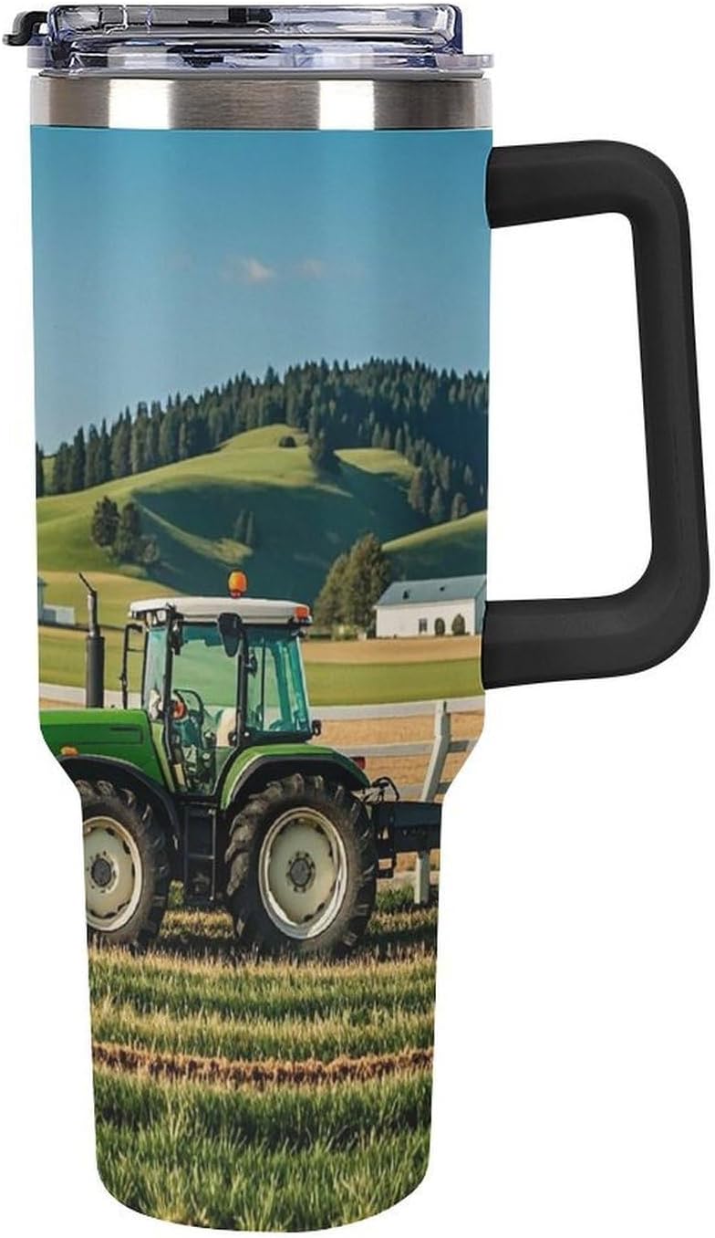40oz Stainless Steel Tractor Milk Farm Tumbler with Handle And Straw Double Wall Vacuum Insulated Travel Mug Bpa-Free Leak-Proof Water Bottle Cup Holder Friendly for Home Office Gym
