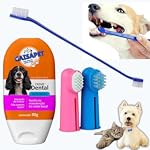 Kit de Higiene Bucal para Cães e Gatos - Escova Dupla + 2 Dedeiras + Gel Dental - Previne Placas e Tártaros, Clareia Dentes - Tutti Fruti