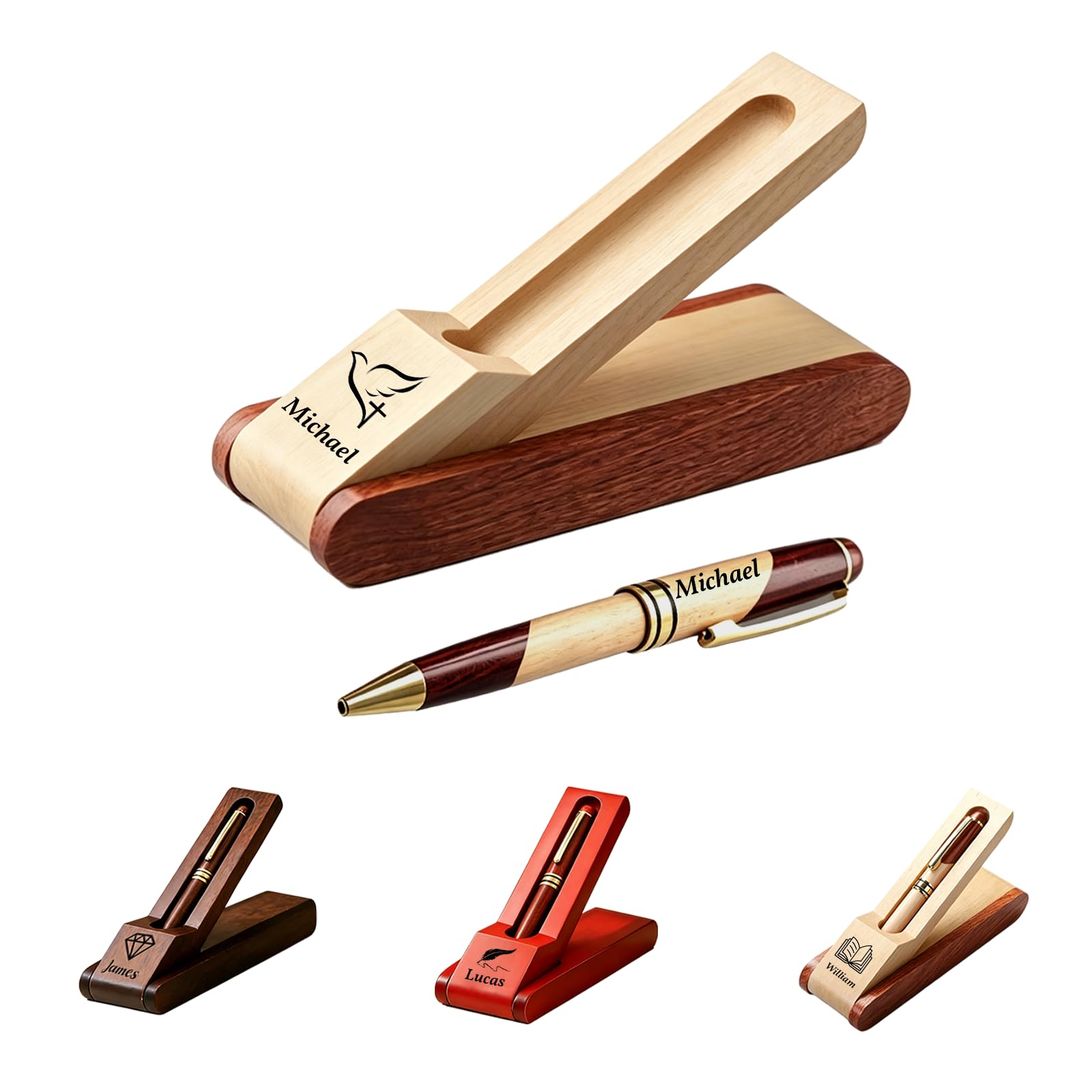 QSZ Custom Wooden Ballpoint Pen Gift Set Engravable with Names Text and Designs Personalized Gift for Men Women Friends Family Colleagues Mentors (Wooden Ballpoint Pen Sets)