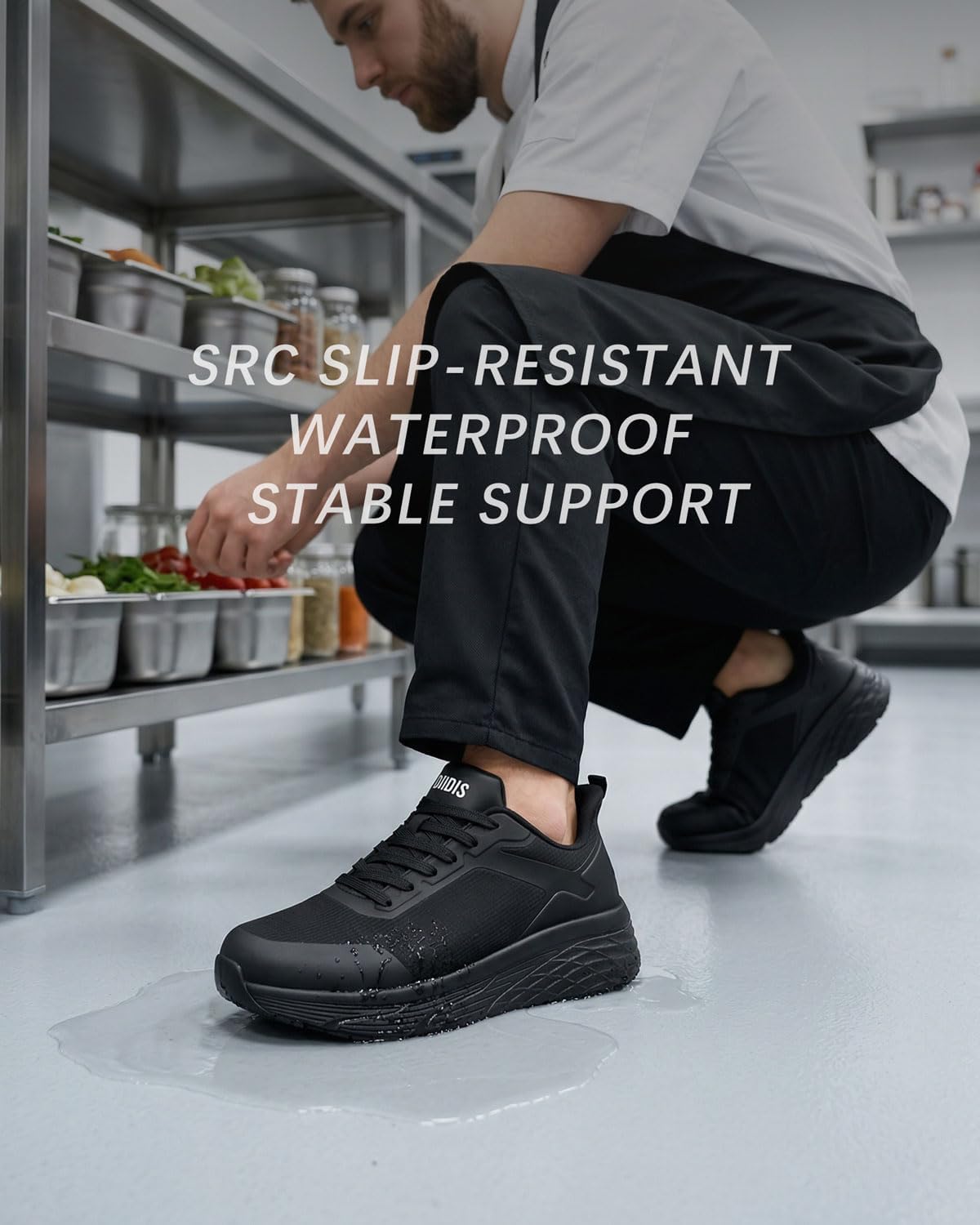 Men’s Non Slip Work Shoes for Chef & Food Service, Oil-Resistant Kitchen & Restaurant Shoes, Waterproof Upper, Anti-Static, Thick Cushioned Supportive Sole for All-Day Standing