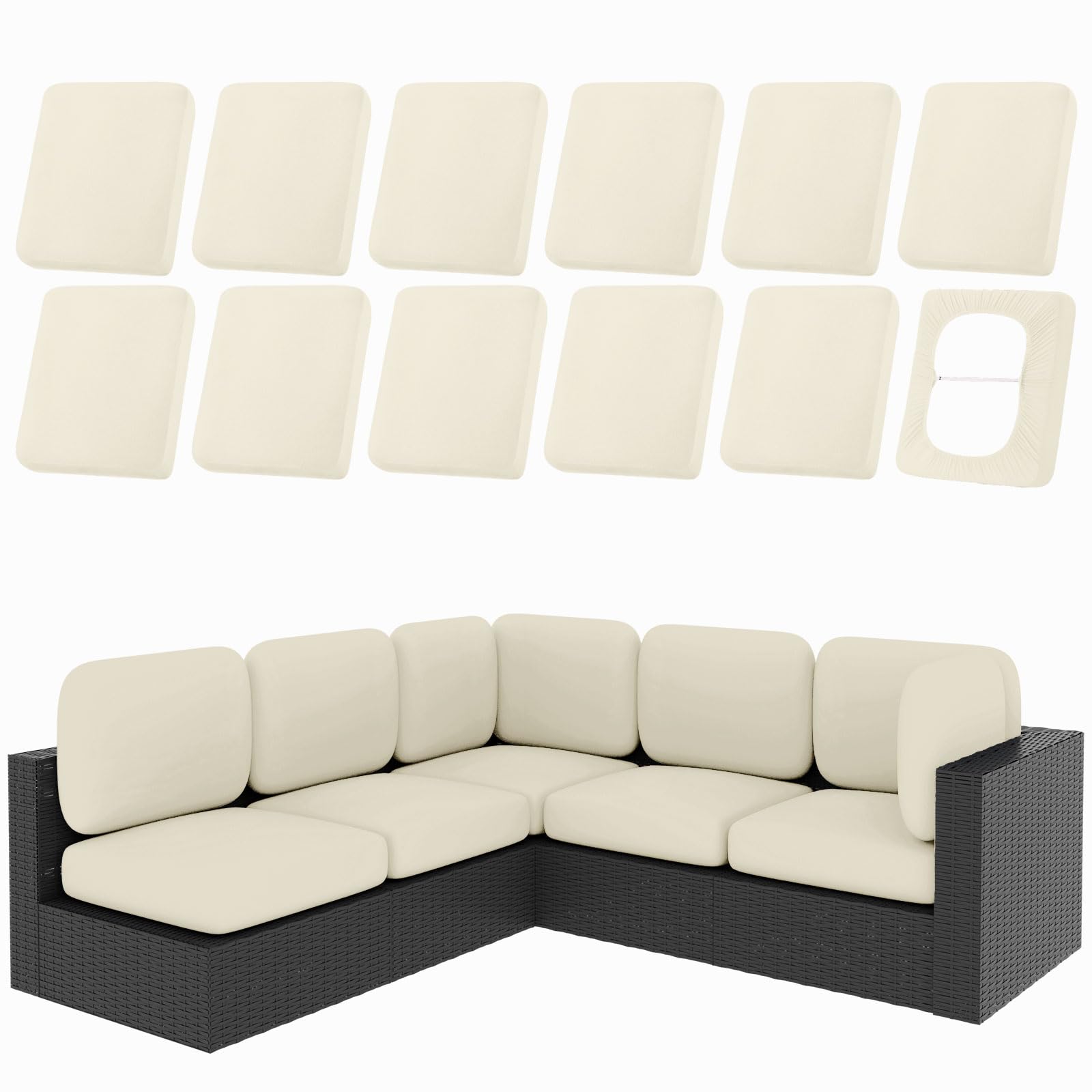 Photo 1 of hyha 12Pcs Patio Cushion Covers, Stretch Outdoor Couch Cushion Covers Replacement, Washable Outdoor Chair/Sofa Slipcovers for Patio Furniture Cushions Protector with Elastic Bottom(Beige,Cover Only)