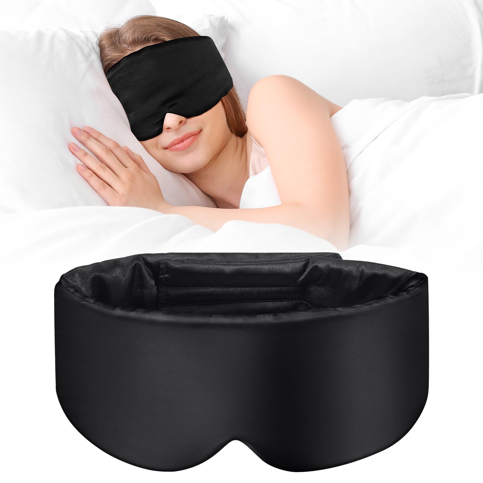 Sleep Mask Silk, maska ​​do snu maska ​​wykonana ze jedwabiu, miękka i oddychająca, śpiąca maska ​​z regulowanym opaską dla kobiet i mężczyzn (Czarny)