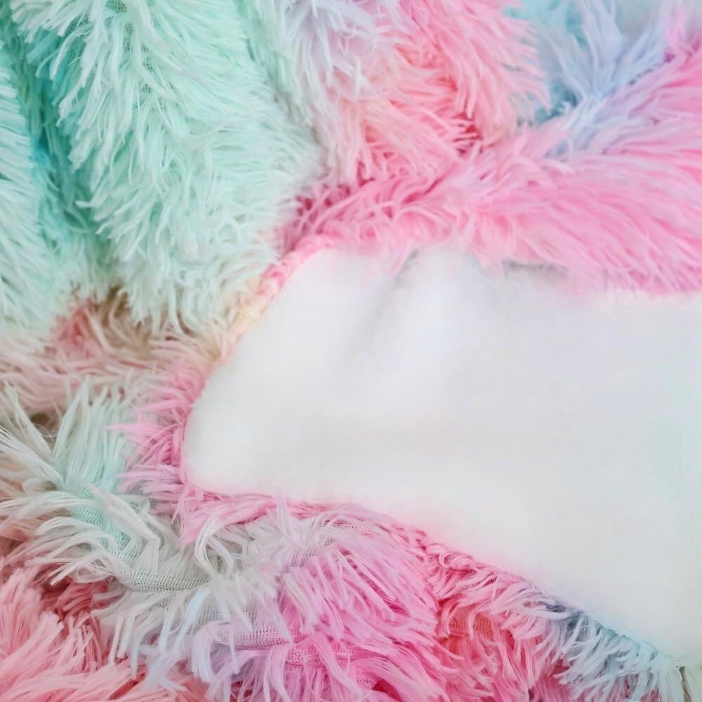 MYRU Plush Super Soft Blanket, Colorful Bedding Sofa Cover, Furry Fuzzy Faux Fur Throw, Cozy Tie Dye Shaggy Couch Blanket (51"x63", Rainbow) - Image 6