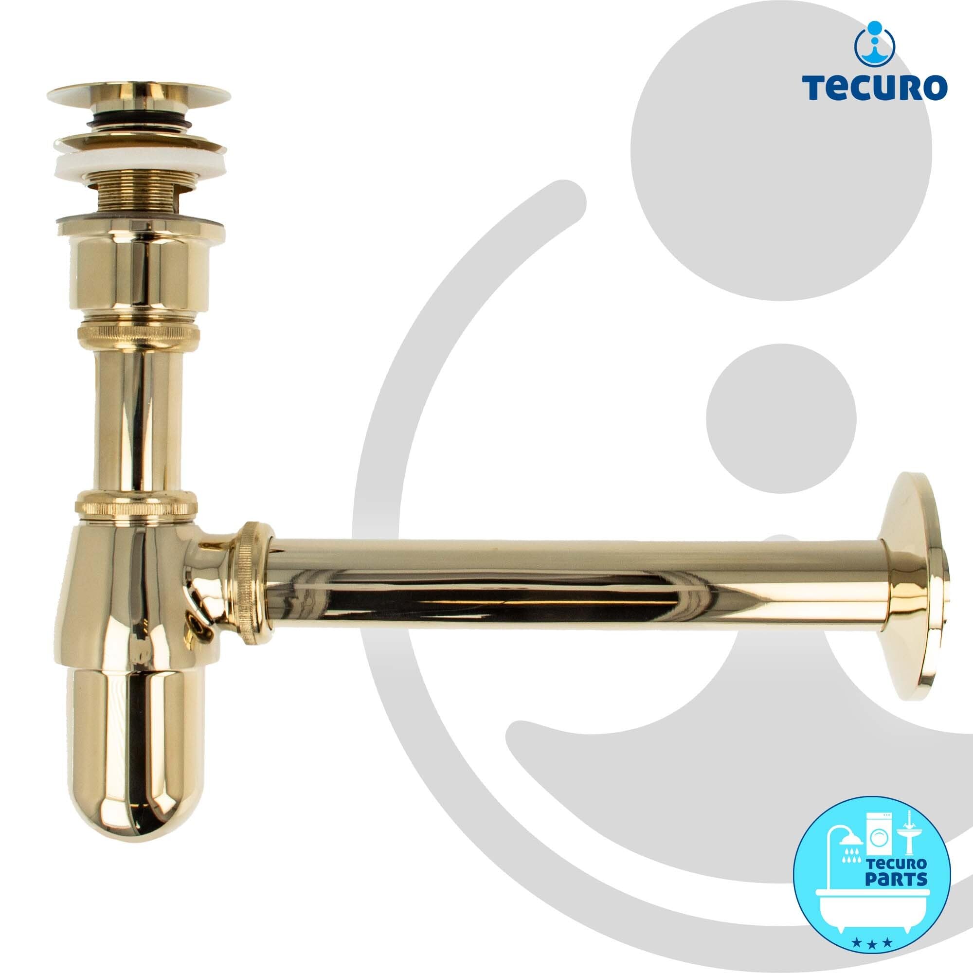 tecuro Siphon mit Pop Up Ablaufventil vergoldet - Universal Set für Waschtisch/Waschbecken