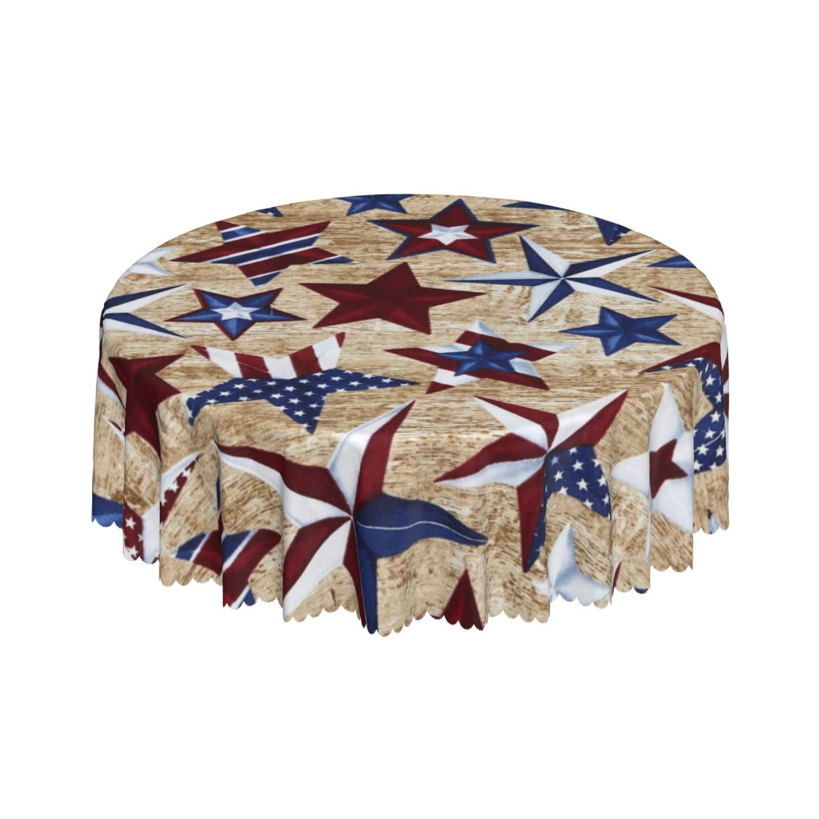 Lsjuee American Patriotic Star Vintage Round Tablecloth 60 Inch Printed Washable Tablecloth for Dining Party Holiday Fall Home Decorative