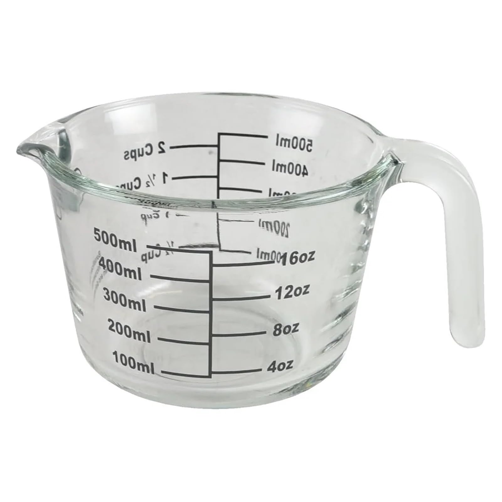 Glasmessbecher Messbecher aus Borosilikatglas (2 Tassen) mit hitzebeständigem, griffigem Griff, spülmaschinenfest, for nasse und trockene Zutaten, for Kochen und Backen