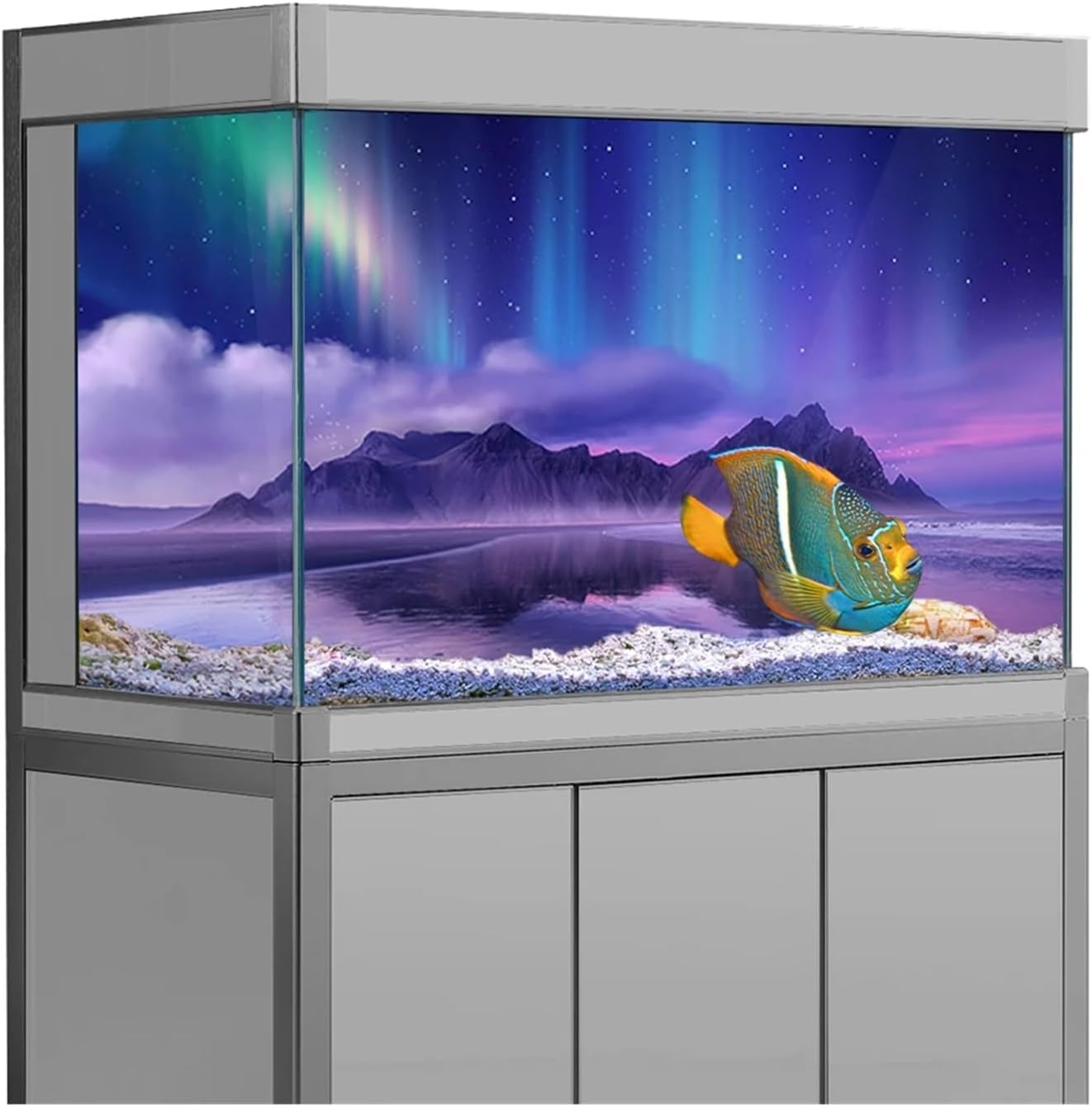 Fish Tank Aquarium Background Sticker Aurora Borealis in Mountains 3D Wallpaper Backdrop Decor PVC Poster(60x120cm)