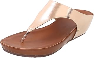 Mochi Women's Faux Leather Metallic Gold Thong Strap Wedge Heel Fashion Sandals Price In India