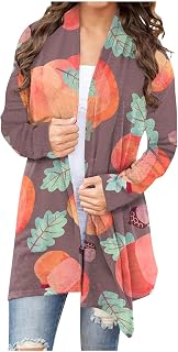 Tsamuo Halloween Cardigan for Women Horror Pumpkins Printed Ruched Plus Size Long Sleeve Open Front Knitted Outwear Coat
