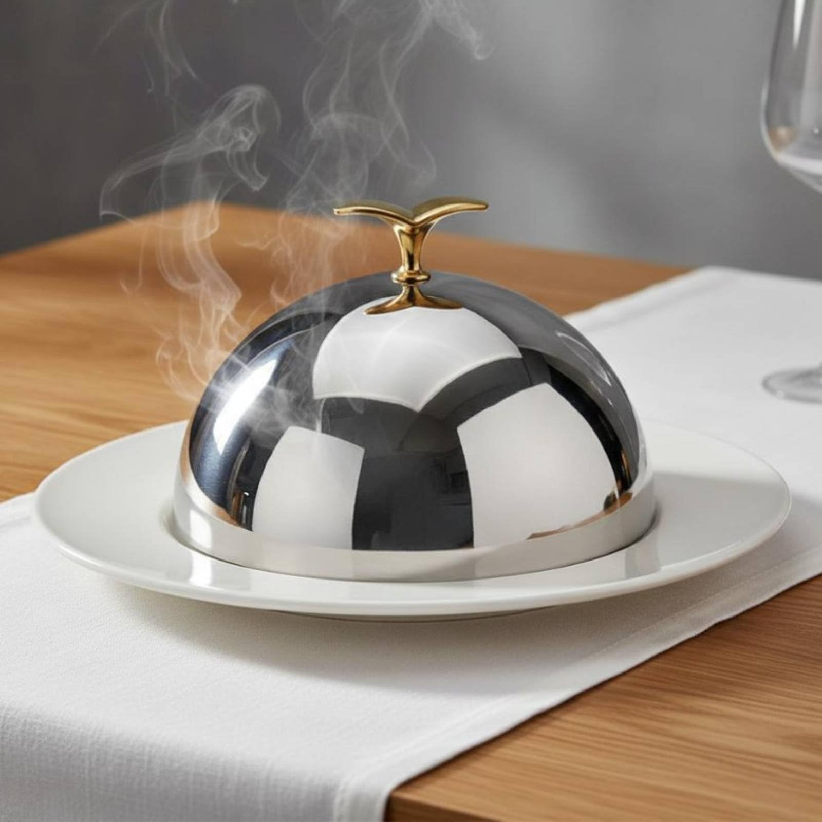 Cubierta para Plato de Acero Inoxidable Campana para Comida Tapa de Bandeja Cloche para Servir con Acabado Resistente al Deslustre Función de, Oro Rosa, 35CM