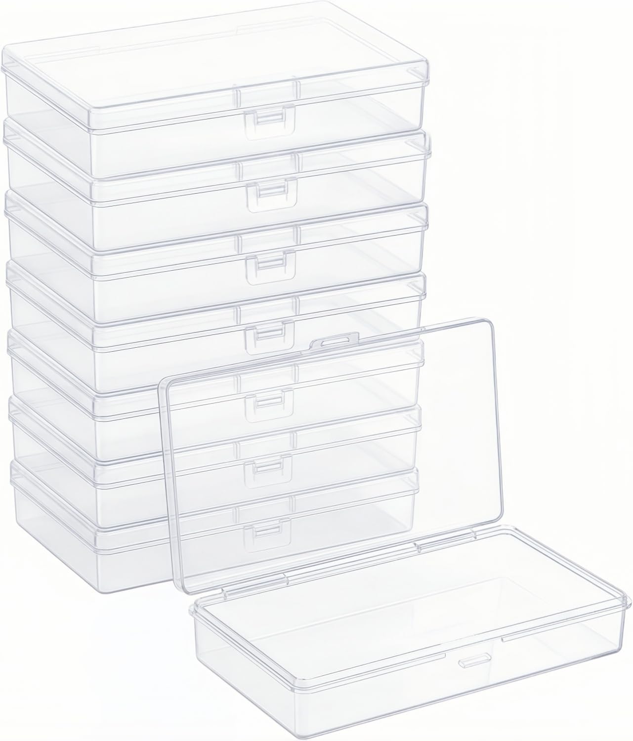 8 Pack Small Plastic Storage Boxes with Lids, Multi-Color Organizer Containers for Jewelry Beads and Crafts, 5.3 x 3.2 x 1.2 in (Clear)
