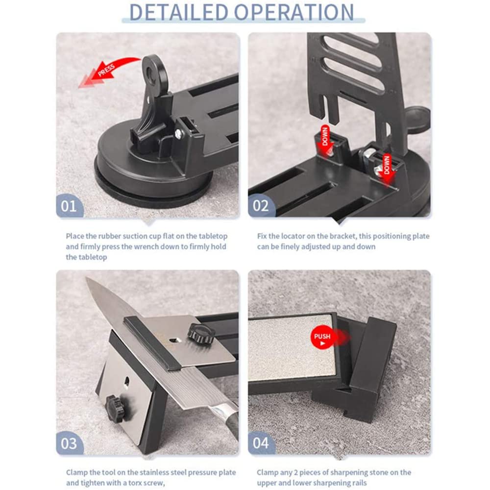 Affilatrice per coltelli Professionale, Affitto Acciaio Inossidabile, Angolo Fisso per temperino, con 3 Pietre di affilatura, Set di affilatura in Acciaio Inossidabile