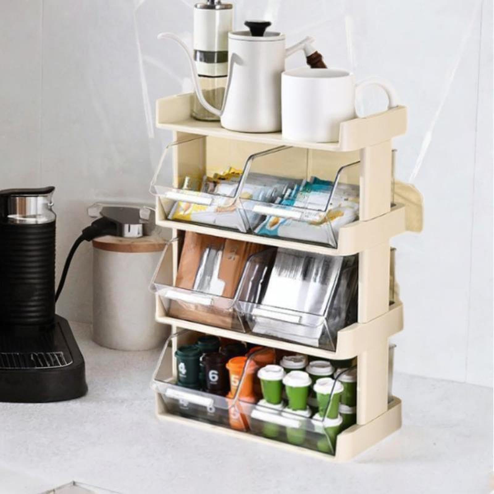 Boîte de rangement pour thé avec séparateurs, organisateur de sachets thé pour bureau, armoire chambre, 4 niveaux