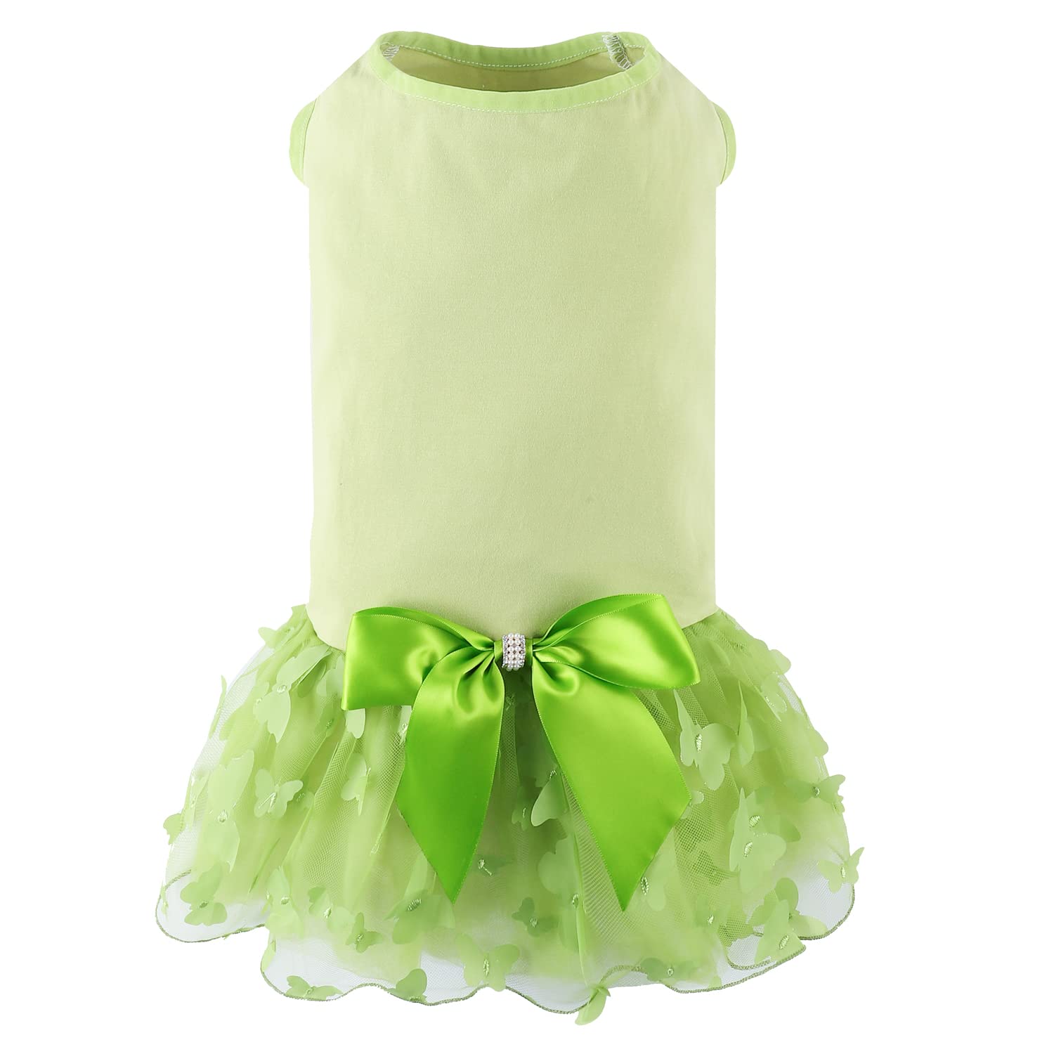 Dog Soft Cotton Dress Tutu Outfit Skirt with Cubic Butterfly Princess Dress for Small Medium Dogs Christmas Holiday Picnic Birthday Party (Green, XL)