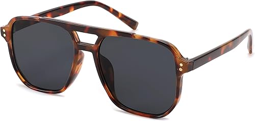 FEISEDY Gafas de sol de aviador cuadradas retro para mujeres y hombres, de los años 70, estilo vintage, marco de plástico, gafas de sol B2835