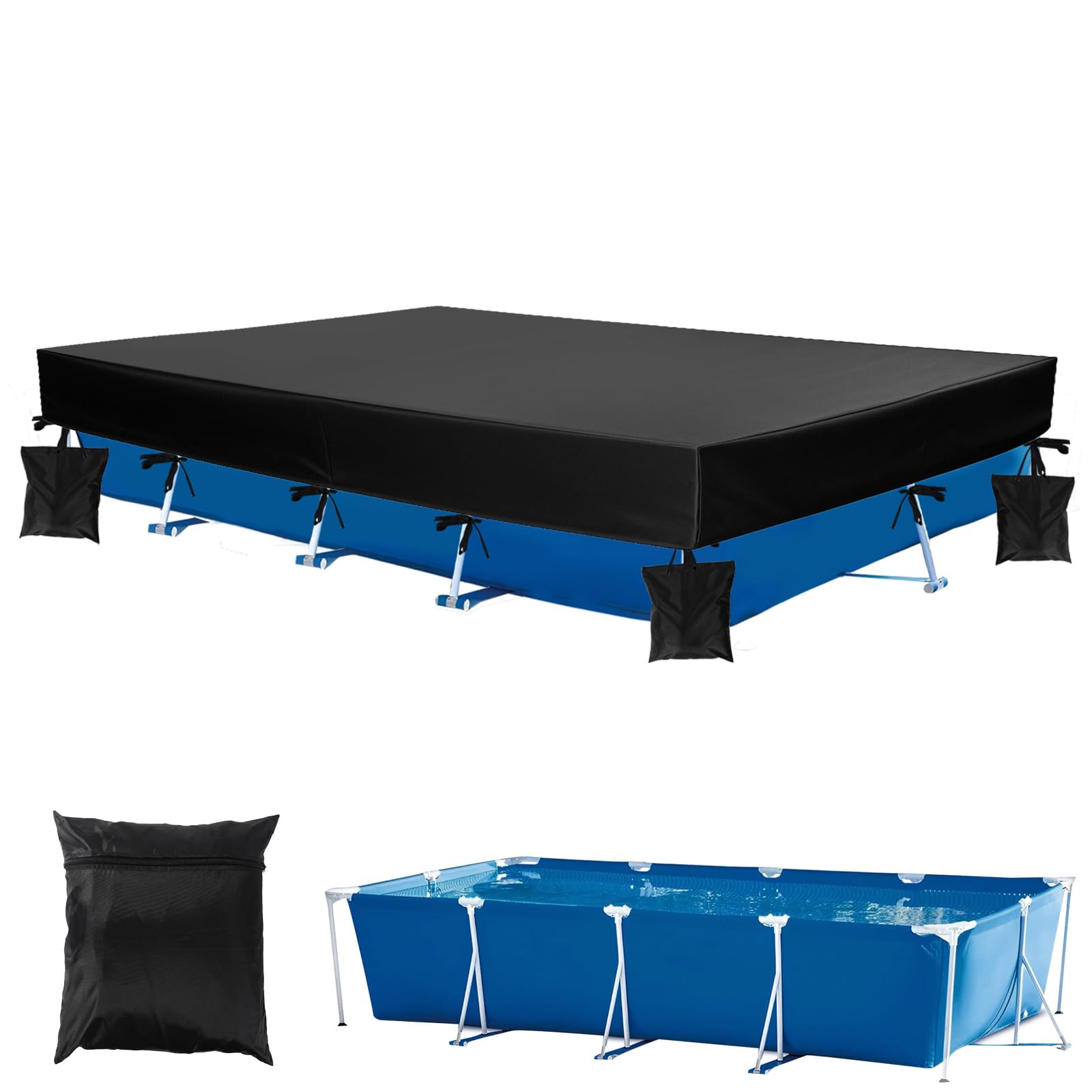 450x220x30cm Cubierta de Piscina Rectangular para Piscinas Elevadas, Resistente de Tela Oxford 210D Cubierta Incluye 4 Sacos Arena y 1 Bolsa Almacenamiento