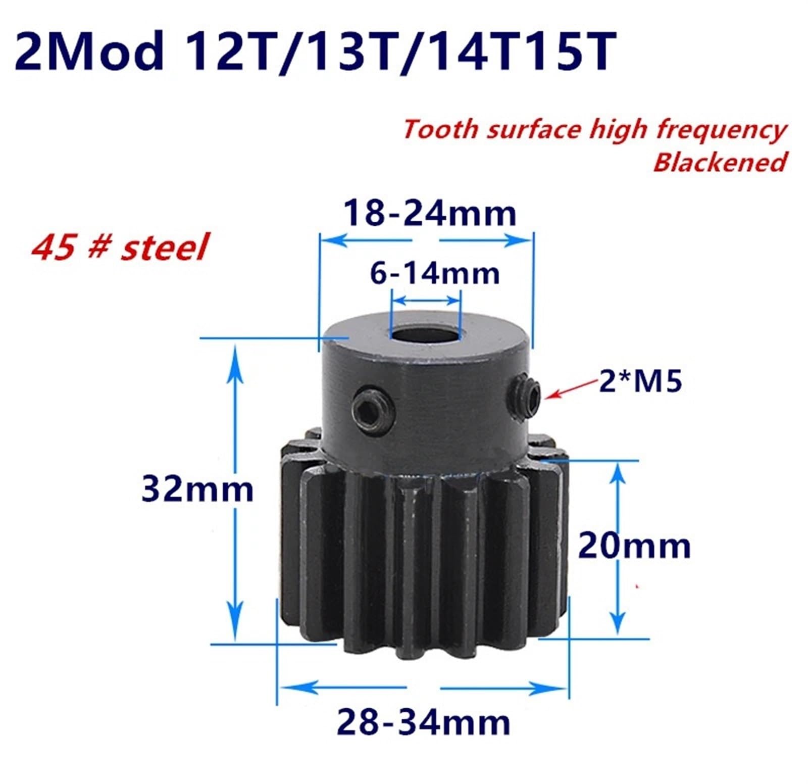 Bevel Gear Pinion Hardware Mechanical 1pcs Spur Gear Pinion Mod 2 13T Teeth Steel Positive Gear CNC Gear Rack Transmission Motor Gears(6mm)