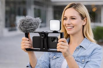 Coverzone 4in1 Tam Set, Cep Telefonu için Tutucu Kafes, Canlı Yayın Vlog, Kick, Youtubes Için Mini Taşınabilir Panel, Kıskaçlı Telefon Tutucu, YouTube ve Yayıncı Telefon Sabitleyici PU3007-V