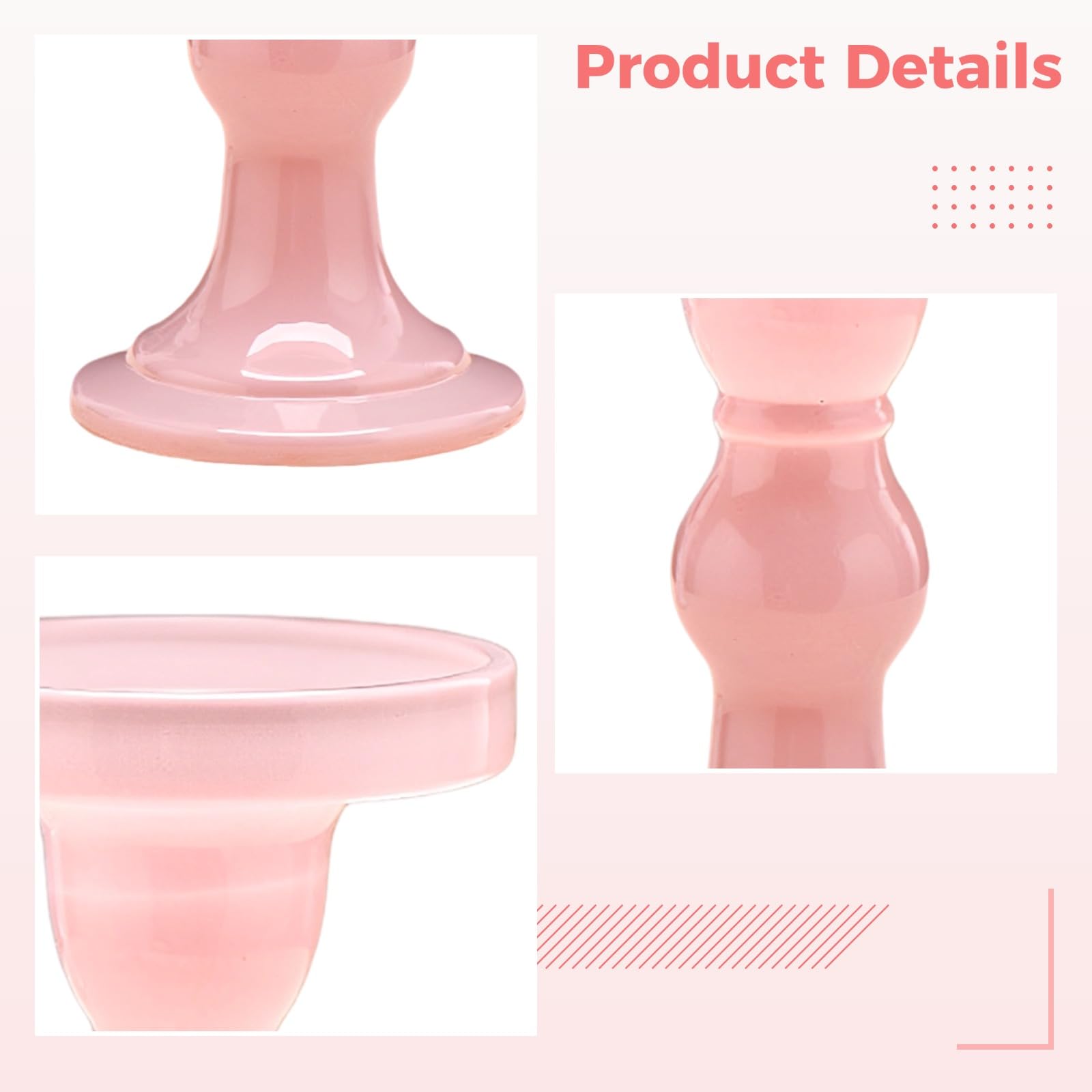 Kerzenständer Glas Set 3-teilig, Lotus Pink Sockel Kerzenhalter für Esstisch, Hochzeitsdeko, Kaminsims, Größen S, M, L