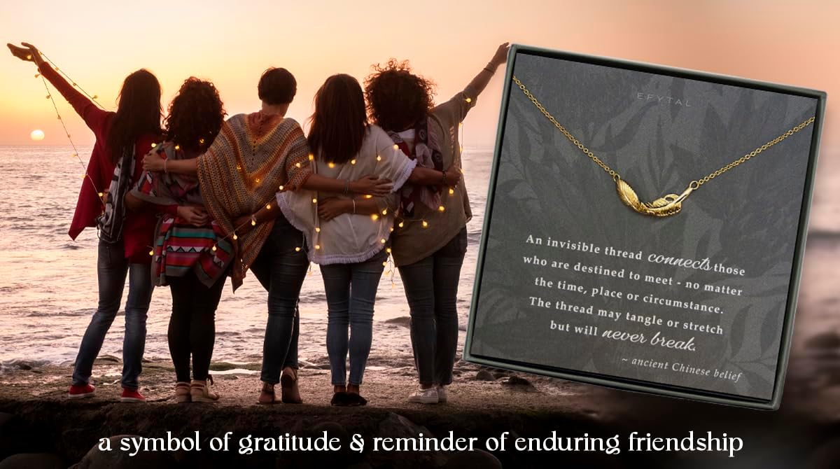 EFYTAL Friend Gifts for Women, Sterling Silver or Gold Plated Feather Friendship Necklace, Retirement Gifts for Women, Coworker Leaving Gift, Long Distance Relationship