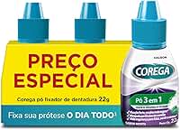 Corega Pó Fixador de Dentadura 3 em 1, Forte Fixação, Segurança e Bloqueio de Partículas, Sabor Menta, Kit 3 Unidades 22g cada