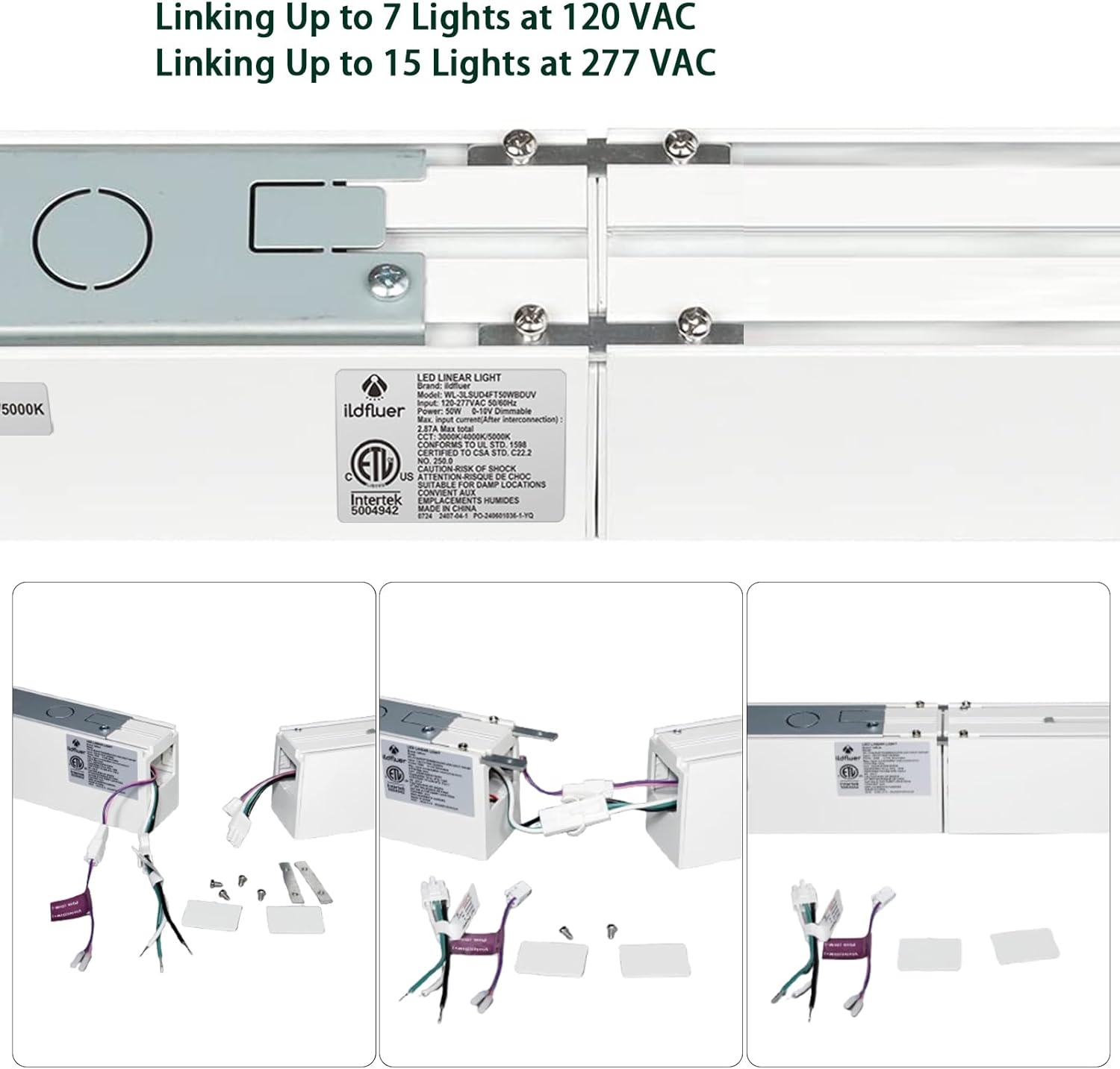 4FT LED Linear Light Fixture,35W Down + 15W Up Lights,5000LM,3/4/5000K 3CCT,0-10V Dimmable,ETL Certified,Linkable 8FT/12FT/16FT Lighting for Offices Shops Garage Colleges,4 Pack