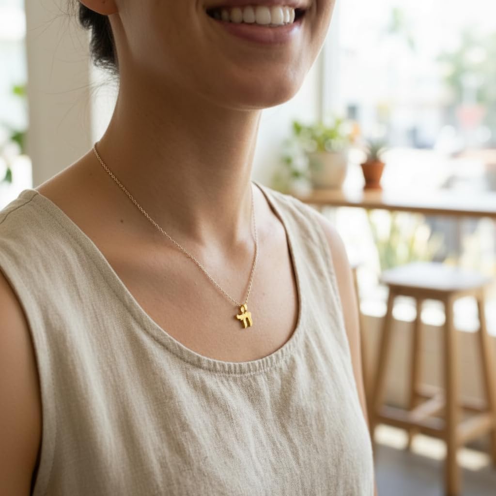 Alef Bet by Paula Chai Hebrew Mini Necklace in Sterling Silver and 14k Gold Plate for All Ages | 16" + 2" Extender on Necklace