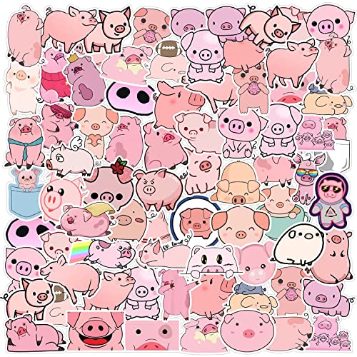 Pig Stickers Tuqiso 50 Pieces Kawaii Cartoon Pink Piggy Sticker for Kids Waterproof Vinyl Cute Animal Stickers for Water Bottles, Laptop, DIY Decoration,Scrapbook, Skateboard, Phone Case