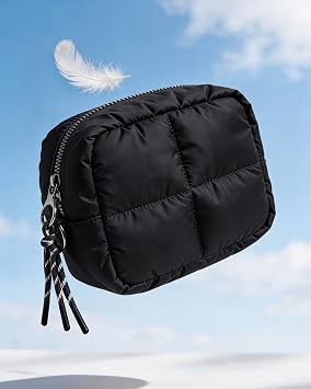 LETGO Puffy Makeup Bag for Purse Quilted Makeup Bag Cosmetic Bag, Puffer Make Up Organizer Bags Zipper Pouch, Travel Toiletry Bag for Women Girls (Black)