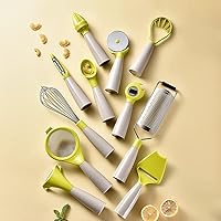 Vista 9 de A-XINTONG - Juego de 11 utensilios de cocina de acero inoxidable con mango suave al tacto para cuchara de helado, rallador de queso, filtro, batidor