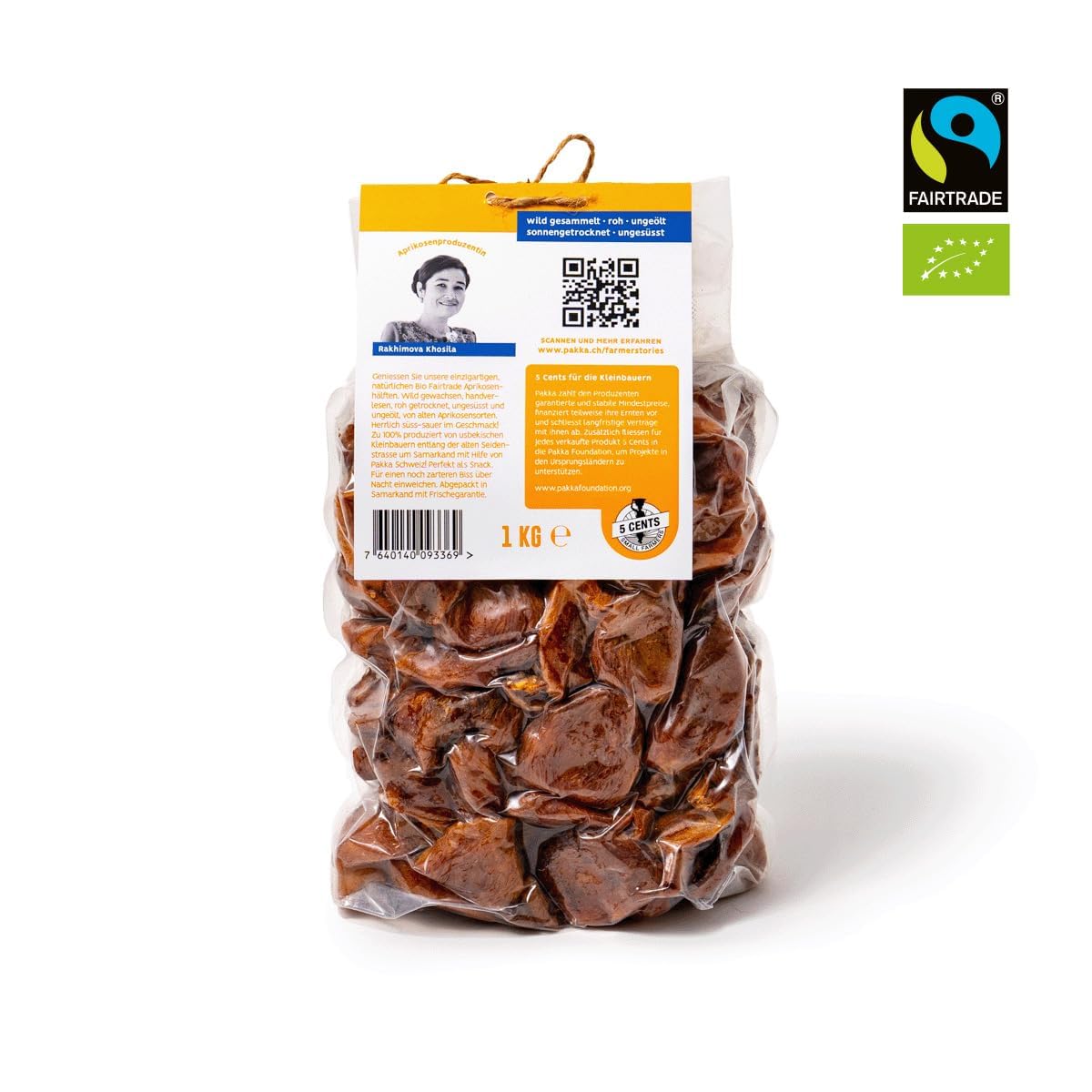 PAKKA - Albicocche selvatiche biologiche equosolidali essiccate, Raccolte da piccoli agricoltori di Samarcanda, Uzbekistan, Vegane, Confezione famiglia (Variante 2 : 1 kg)