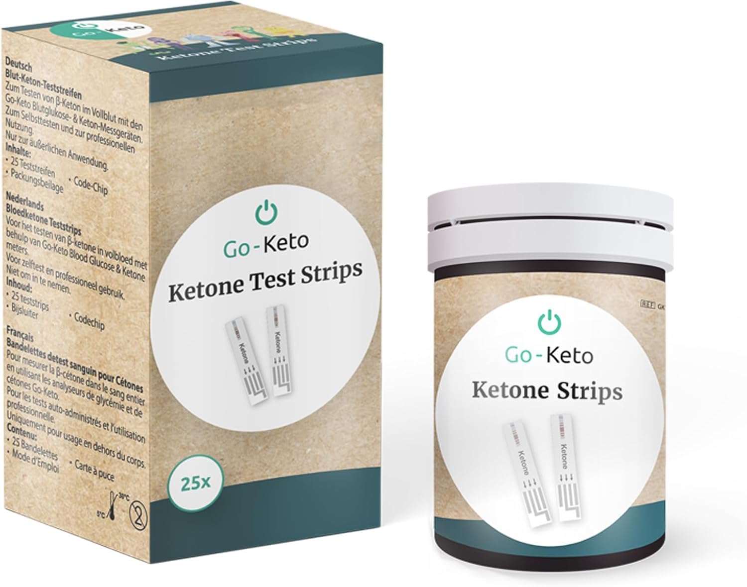 Go-Keto Ketone + Glucose Teststreifen im günstigen Set, 50x Ketone Streifen, 50x Glukosestreifen, 100x Lanzetten passend für das Go-Keto Ketone+Glucose Messgerät