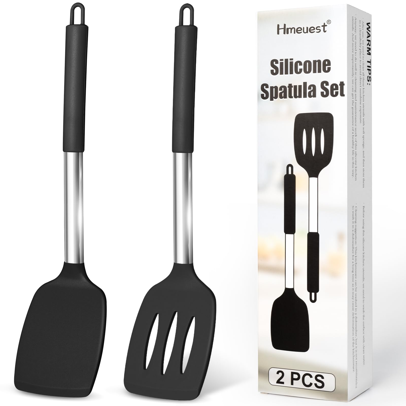 Silicone Spatula, 2 Pcs Heat Resistant Slotted Spatulas for Cooking BPA Free Non Stick Flexible Silicone Spatula Set