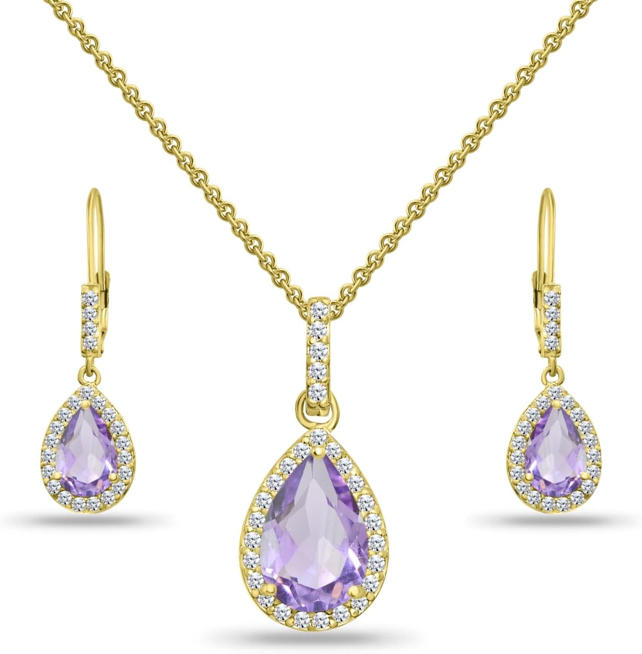 Jewelry Sets for Women, Necklace and Earring Sets for Women, Birthstone Jewelry, Genuine or Synthetic Gemstones, Teardrop Necklace and Dangle Earrings, Pendant Necklace, Sterling Silver Jewelry